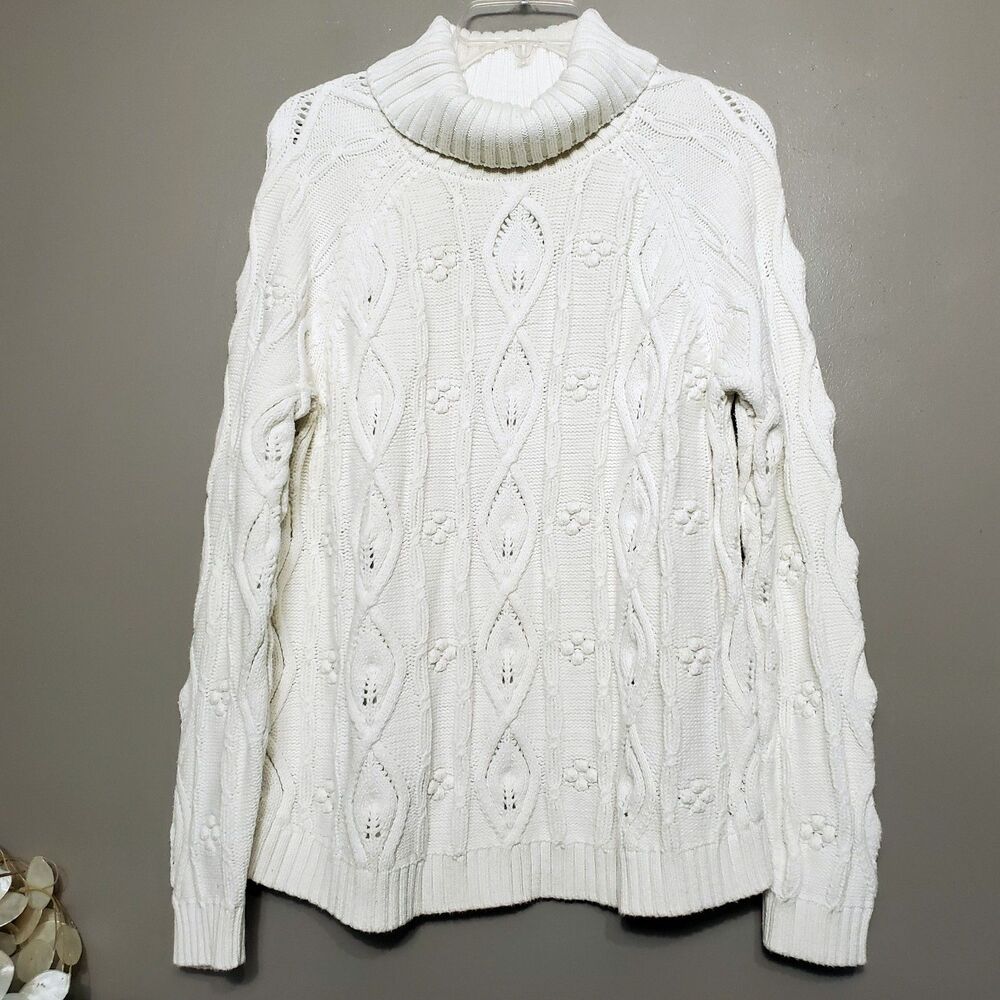 Cupcakes and Cashmere Turtleneck Knit Sweater Womens Size Large White Off White